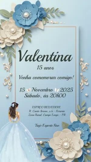 Convite de 15 Anos Debutante Floral Azul Sereno Editável