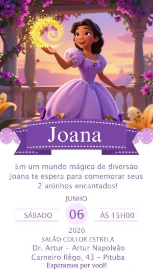 Convite de Aniversário Princesa Mágica Roxo para Editar