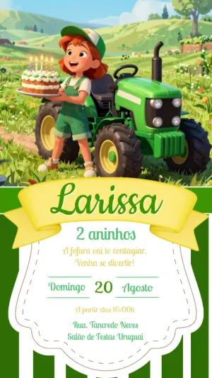 Convite de Aniversário Fazendeira com Trator para Editar