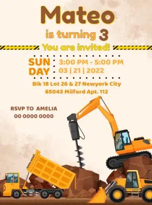 Construction Birthday Invitation with Trucks to Edit Online