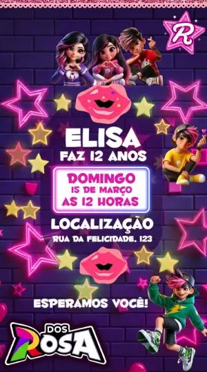 Convite de Aniversário Dos Rosa Estilo Neon para Editar