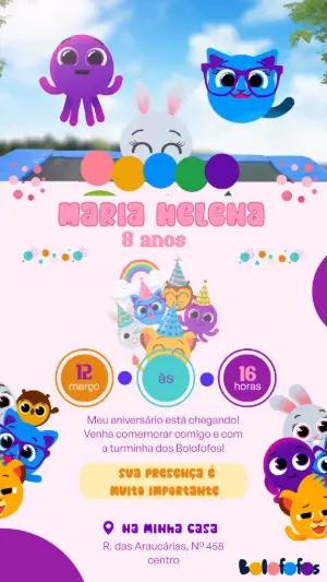 Convite Animado Aniversário Bolofofos para Editar Online
