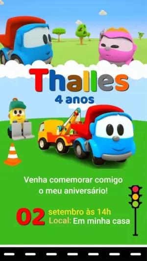Convite Animado Aniversário Infantil Tema Carrinhos para Editar