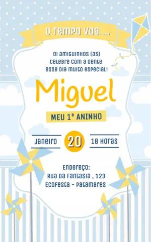 Convite Digital Aniversário Menino Pipa e Catavento Editável
