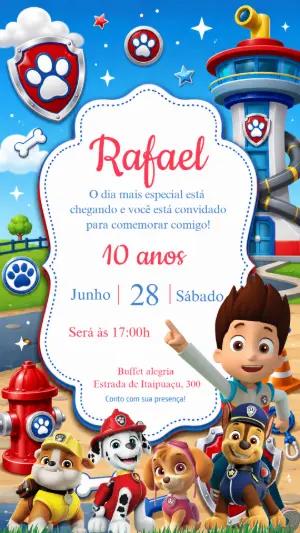 Convite de Aniversário Patrulha Canina para Editar Online