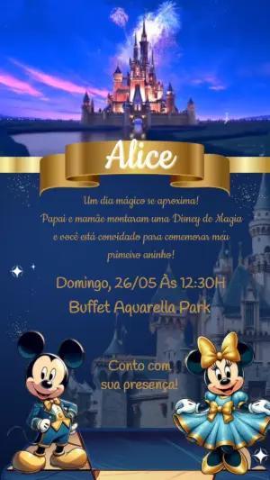 Convite Animado Aniversário Disney Realeza para Editar Online