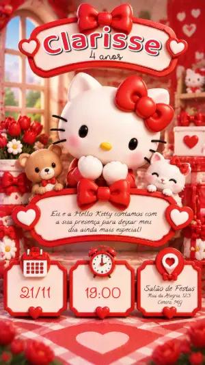 Convite de Aniversário Hello Kitty Vermelho para Editar