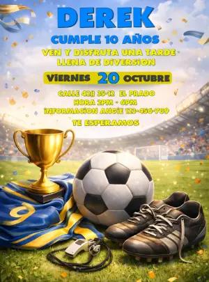 Invitación de Cumpleaños de Fútbol en Estadio para Editar