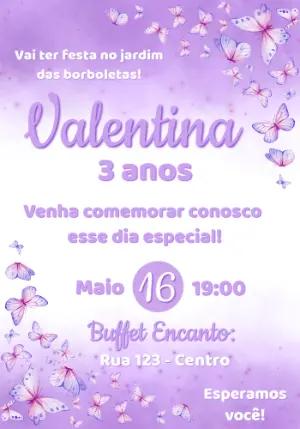 Convite de Aniversário Jardim das Borboletas Lilás para Editar