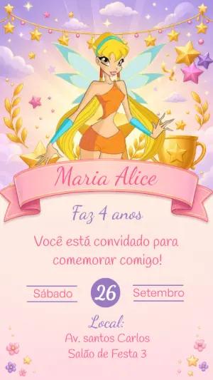 Convite de Aniversário Winx Club: Modelo Digital Editável