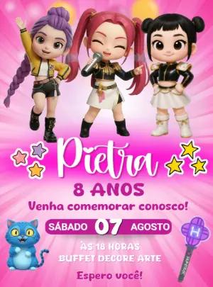 Convite Aniversário K-pop Meninas Guerreiras para Editar Online