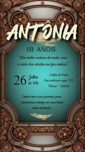 Convite de Aniversário 18 Anos Estilo Steampunk Editável