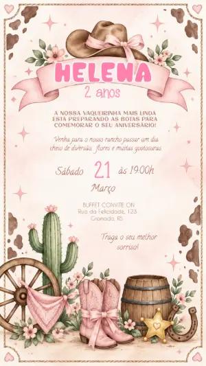 Convite de Aniversário Fazendinha Rosa Menina Editável