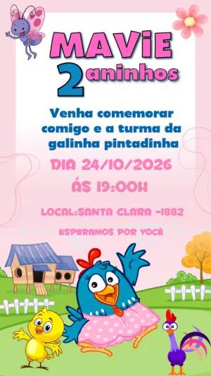 Convite de Aniversário Galinha Pintadinha Colorido para Editar