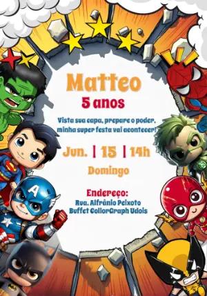 Convite de Aniversário Super-Heróis para Editar Online