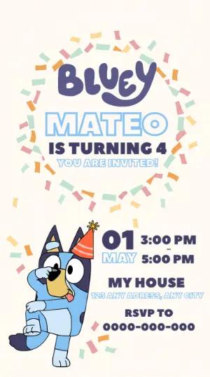 Colorful Bluey Bingo Birthday Party Editable Invitation
