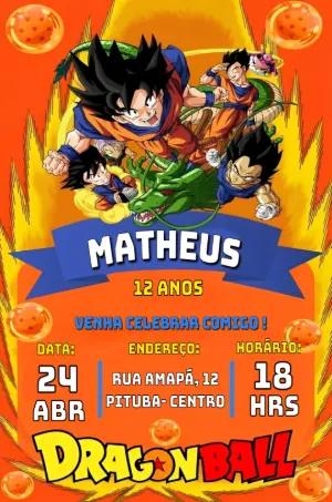 Convite de Aniversário Dragon Ball Z com Personagens para Editar