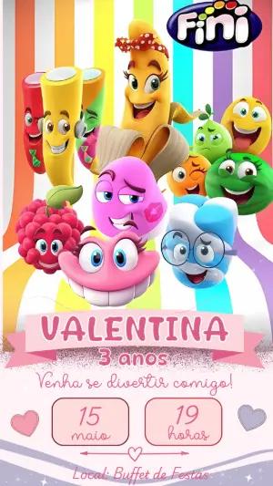 Convite de Aniversário Fini Editável com Personagens