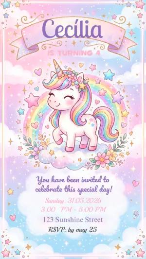 Magical Unicorn Birthday Party Editable Invite