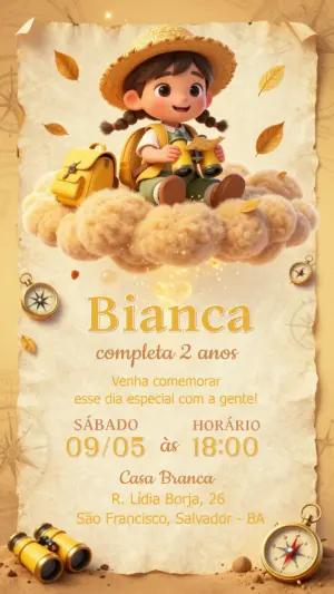 Convite de Aniversário Infantil Exploradora para Editar