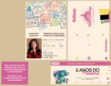 Convite de Aniversário Disney Passaporte Editável
