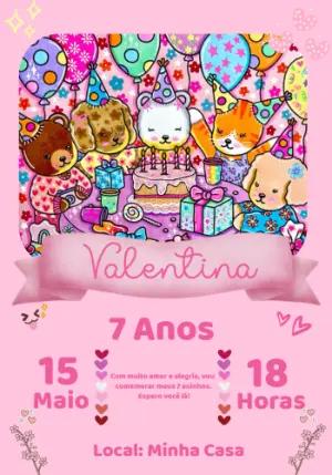 Convite de Aniversário Animais Fofos para Editar Online