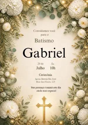 Convite de Batismo Elegante Floral para Editar