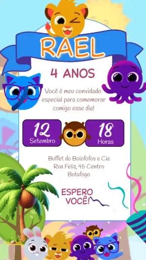 Convite Animado Aniversário Bolofofos para Editar Online