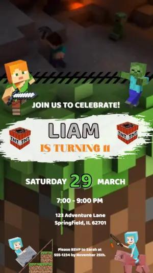 Animated Minecraft Birthday Video Invitation | Editable Template