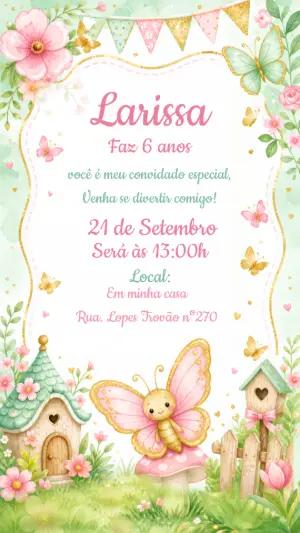 Convite Jardim das Borboletas para Aniversário Editável