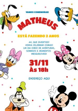 Convite de Aniversário Turma do Mickey Colorido para Editar