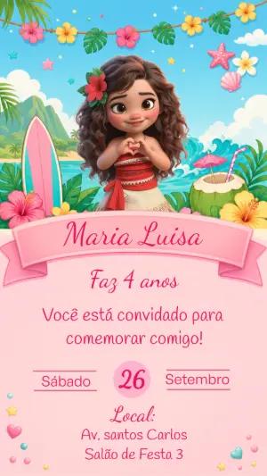 Convite Digital Aniversário Moana Baby | Modelo Editável