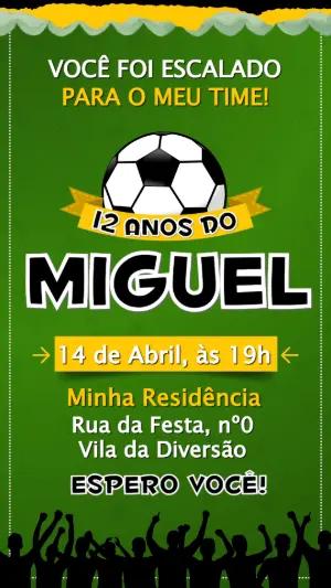 Convite de Aniversário Futebol Verde e Amarelo para Editar