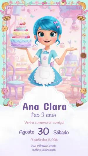 Convite de Aniversário Infantil Tema Confeitaria Doce Editável