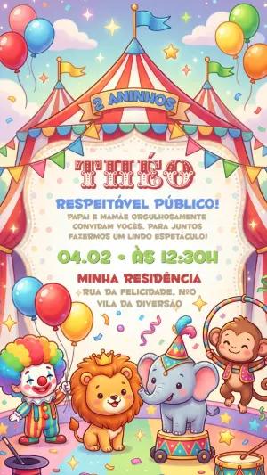 Convite de Aniversário Circo Menino Colorido para Editar