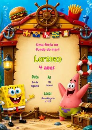 Convite de Aniversário Bob Esponja e Patrick Editável