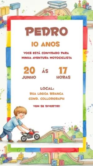 Convite de Aniversário Infantil Motocross Editável Online