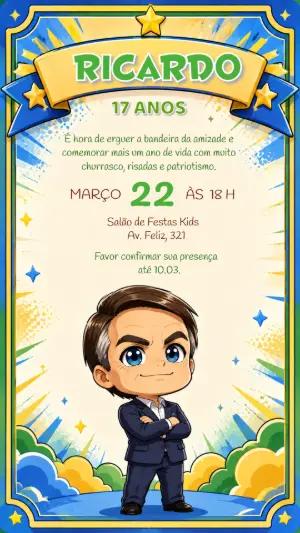 Convite de Aniversário Jair Bolsonaro Patriota Editável