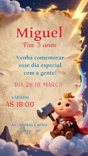 Convite de Aniversário Infantil Thor Baby Fofo para Editar