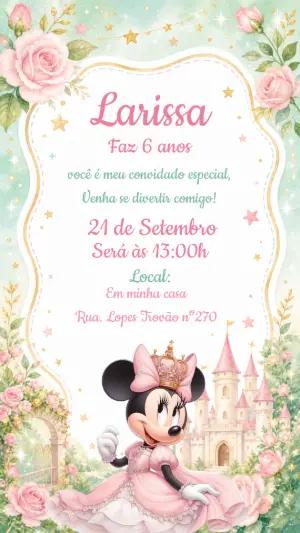 Convite Aniversário Minnie Mouse Realeza Editável