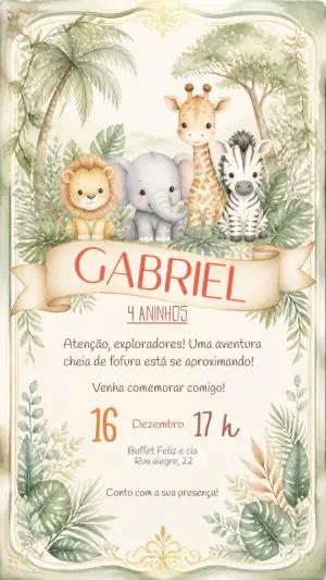 Convite Aniversário Infantil Safari Aquarela para Editar