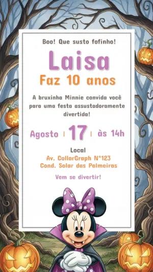 Convite Aniversário Minnie Halloween para Editar Online