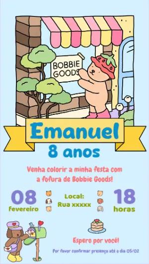 Convite de Aniversário Bobbie Goods Fofinho Editável Online