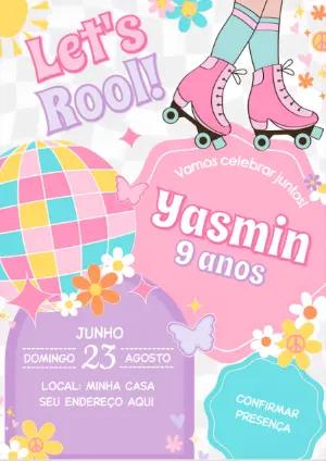 Convite Aniversário Patins Retrô para Editar Online