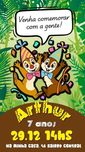 Convite de Aniversário Tico e Teco na Selva para Editar Online
