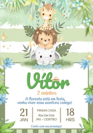 Convite de Aniversário Safari Animais Fofos para Editar