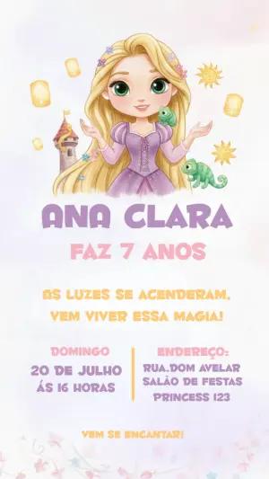 Convite Digital Aniversário Enrolados Estilo Aquarela Editável