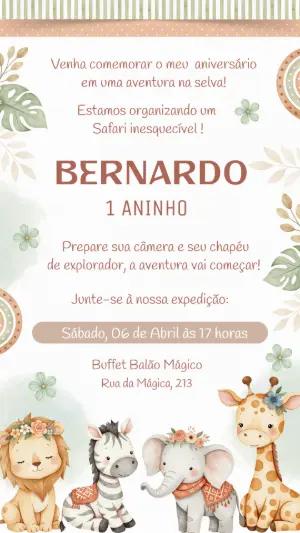 Convite de Aniversário Infantil Safari Boho Editável
