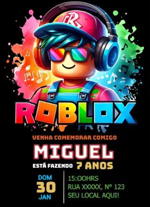Convite de Aniversário Roblox com Personagem para Editar Online