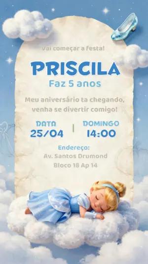 Convite Aniversário Cinderela Sonhadora para Editar